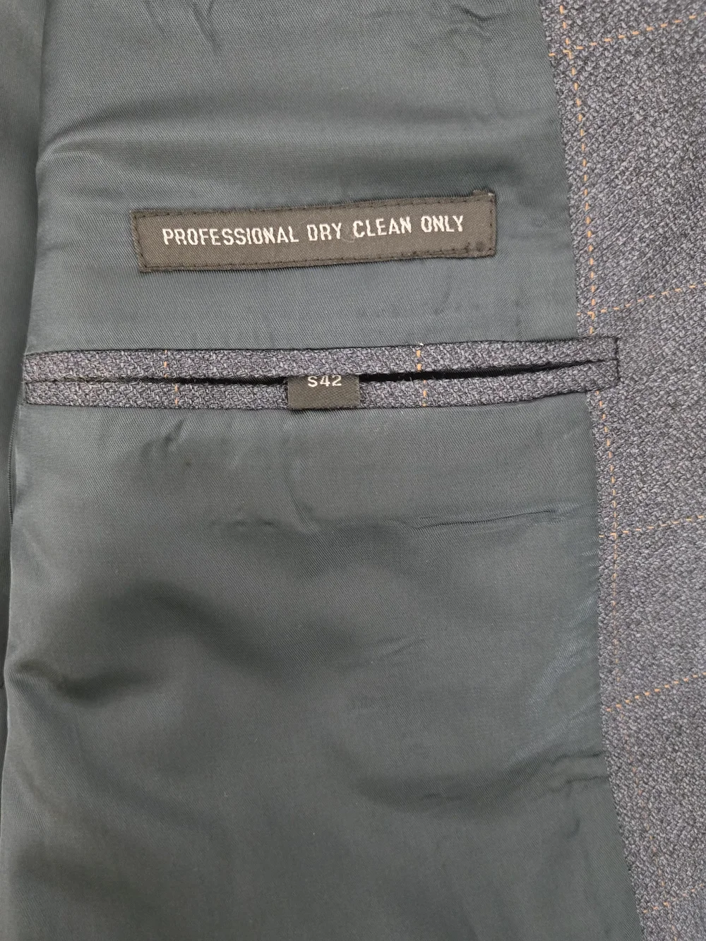 Jones New York 42S Blazer Sport Coat Silk Wool Blue Grey Orange Windowpane Plaid